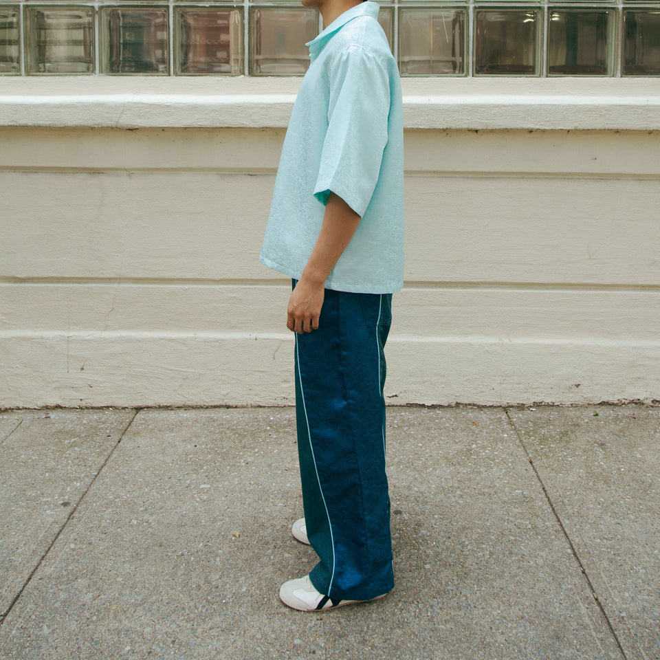 Dori Brocade Straight Collar Shirt Jade Blue