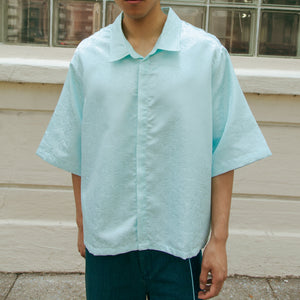 Dori Brocade Straight Collar Shirt Jade Blue