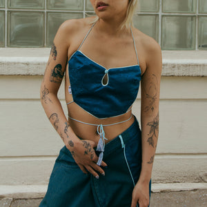 Dong Cropped Reversible Apron Top Jade Blue