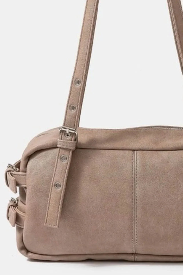 Fame Multi Grommet Belt Strap Rustic Rectangular Handbag
