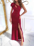 Cutout One Shoulder Ruffle : Split Dress