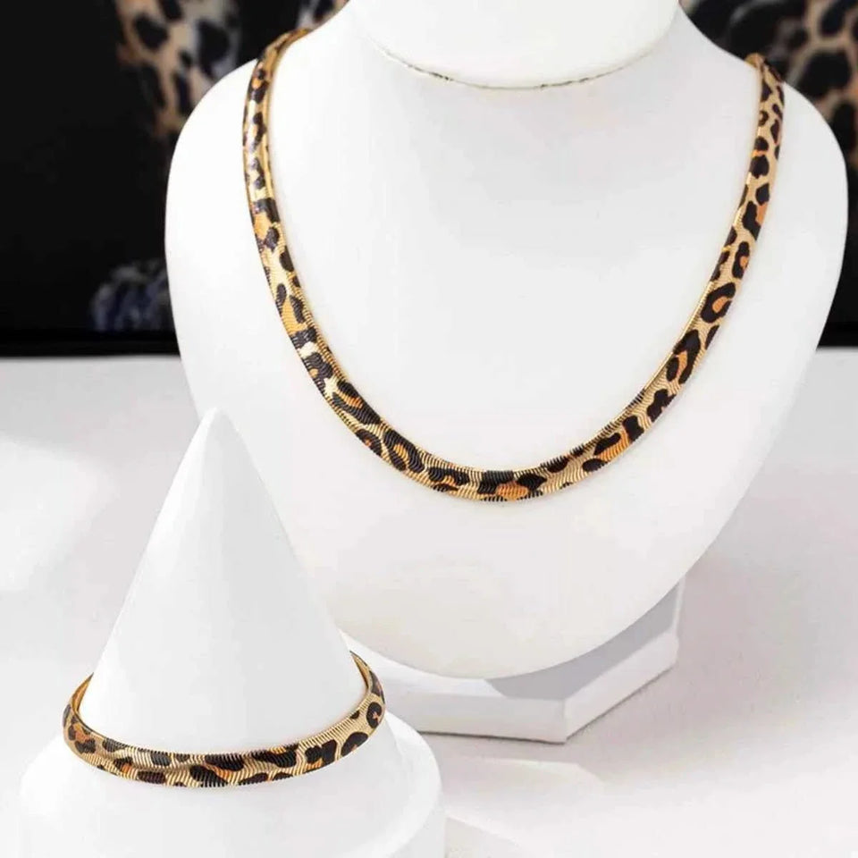 Chunky Leopard Necklace : Bracelet Jewelry Set