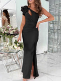 Cutout One Shoulder Ruffle : Split Dress