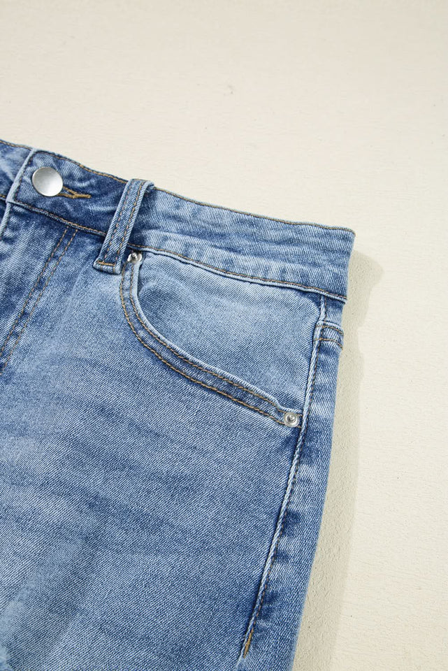 Myosotis Distressed Hem Denim Midi Skirt Irregular Look