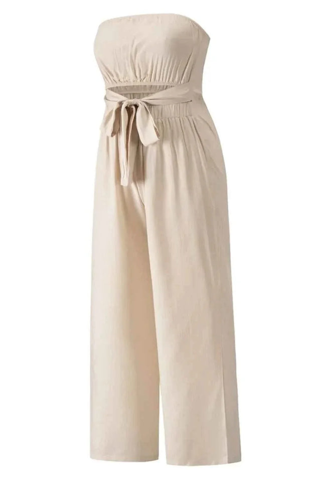 Tied Cutout Tube : Wide Leg Jumpsuit