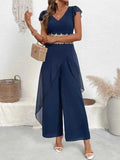 Stylish V-Neck Wide : Leg Jumpsuit