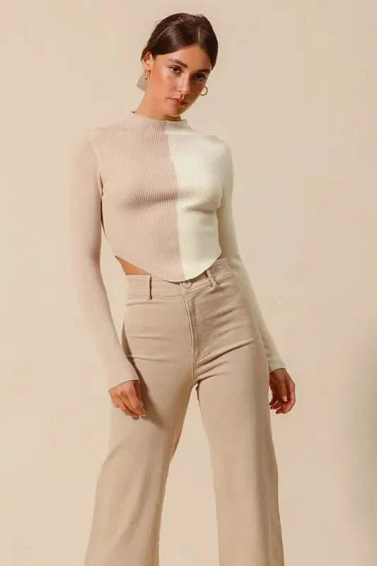 So Me Color Block Fitted Crop Sweater Top Women Casual Wear