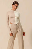 So Me Color Block Fitted Crop Sweater Top Women Casual Wear