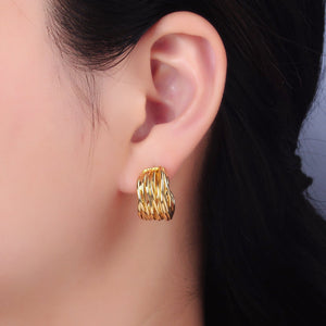 24K Gold Filled 20mm Multiple Linear Lined C - Shaped Hoop Earrings | AB082 - Wear with style