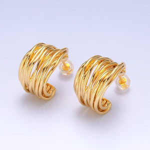 24K Gold Filled 20mm Multiple Linear Lined C - Shaped Hoop Earrings | AB082 - Wear with style