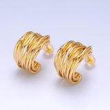 24K Gold Filled 20mm Multiple Linear Lined C - Shaped Hoop Earrings | AB082 - Wear with style