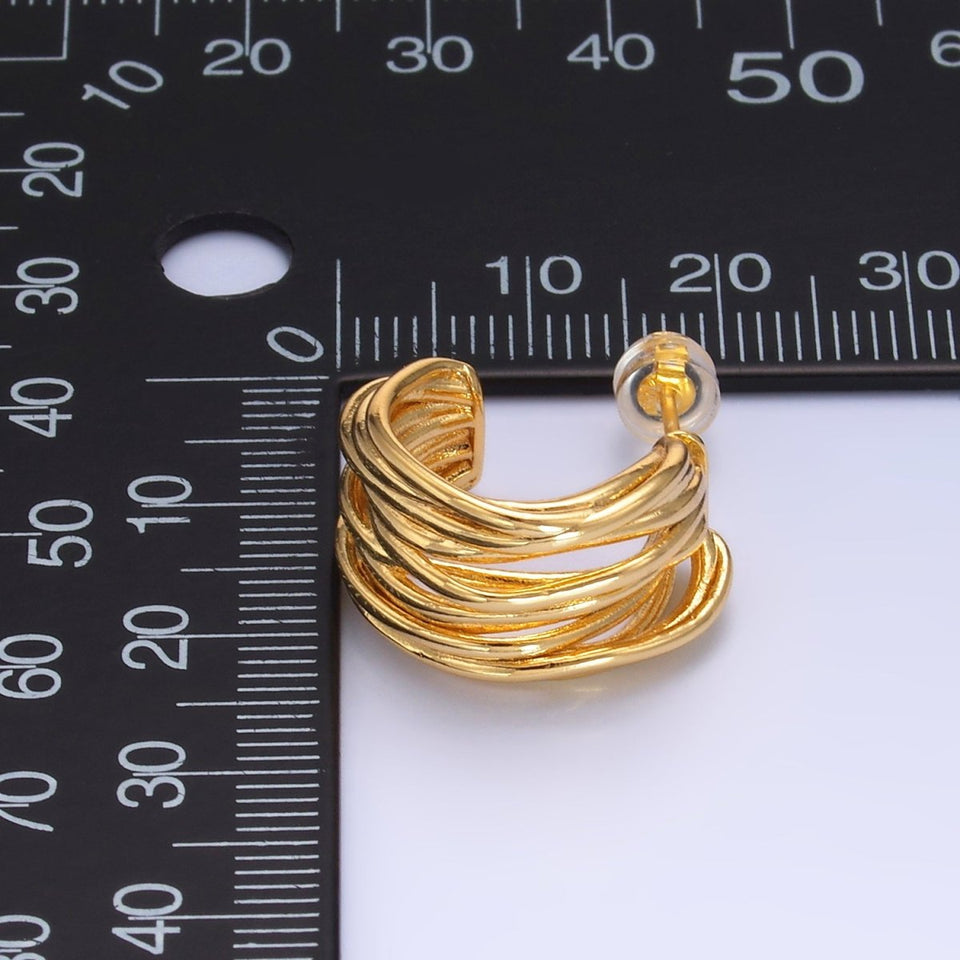24K Gold Filled 20mm Multiple Linear Lined C - Shaped Hoop Earrings | AB082 - Wear with style