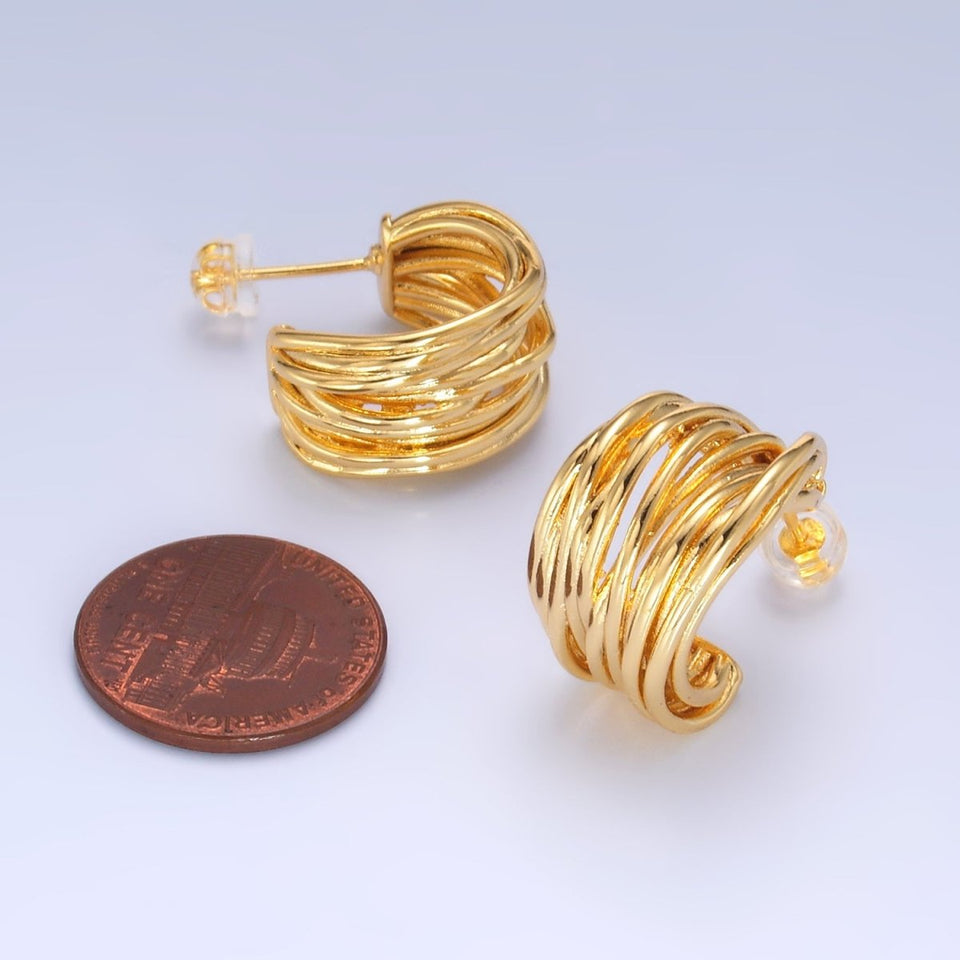 24K Gold Filled 20mm Multiple Linear Lined C - Shaped Hoop Earrings | AB082 - Wear with style