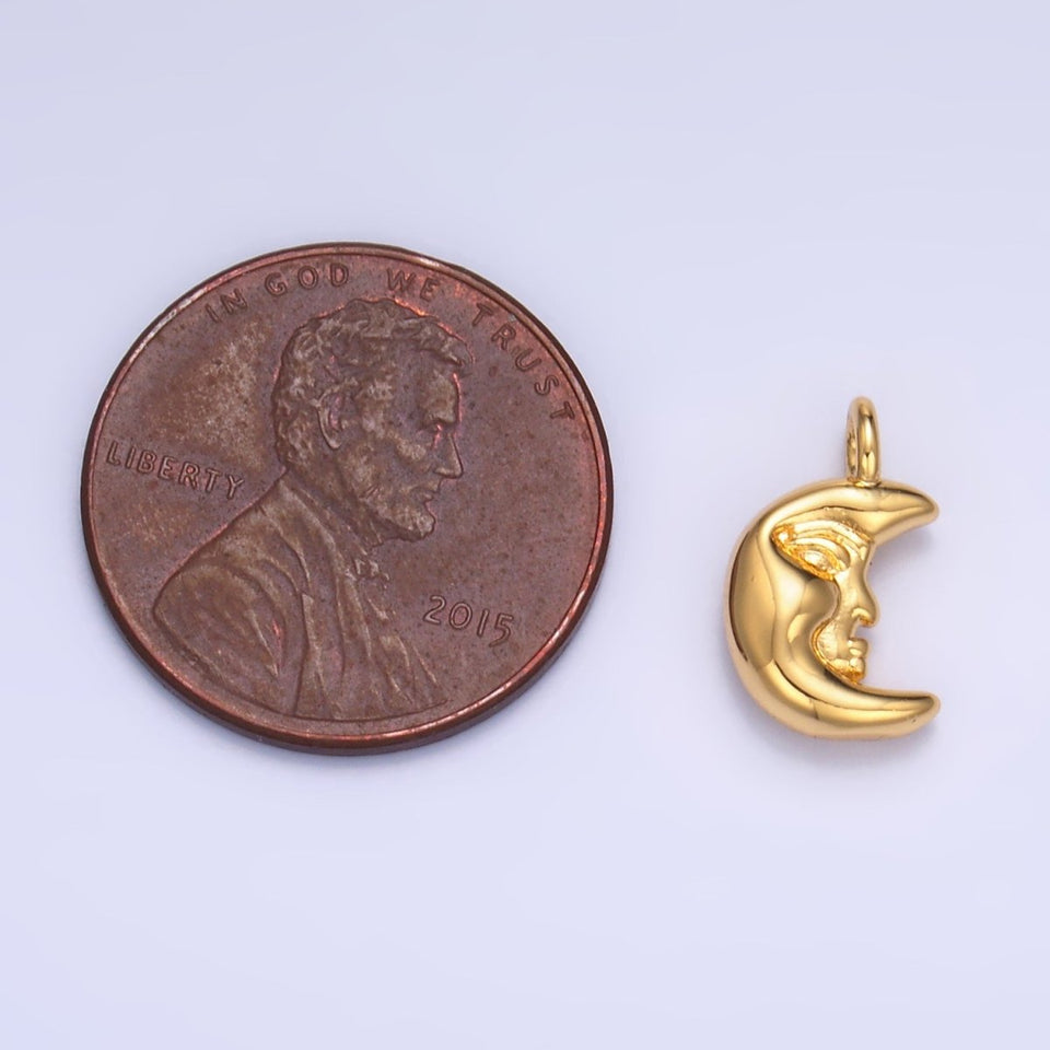 24K Gold Filled Celestial Crescent Moon Face Charm in Gold & Silver | W833 - Wear with style