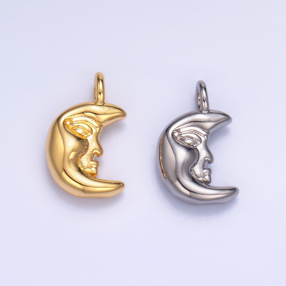 24K Gold Filled Celestial Crescent Moon Face Charm in Gold & Silver | W833 - Wear with style