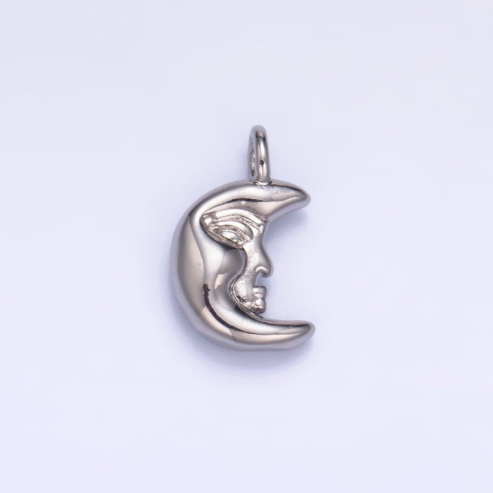 24K Gold Filled Celestial Crescent Moon Face Charm in Gold & Silver | W833 - Wear with style
