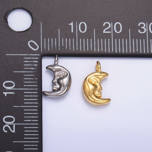24K Gold Filled Celestial Crescent Moon Face Charm in Gold & Silver | W833 - Wear with style