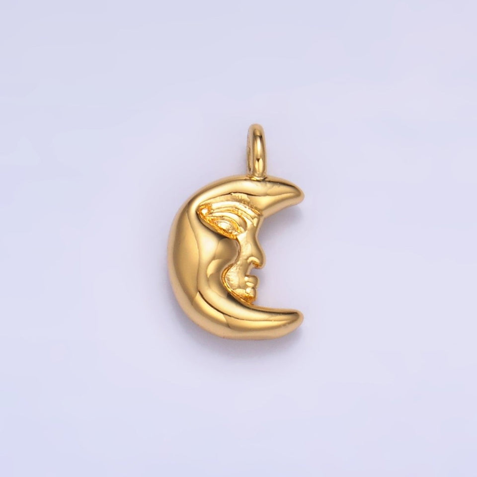24K Gold Filled Celestial Crescent Moon Face Charm in Gold & Silver | W833 - Wear with style
