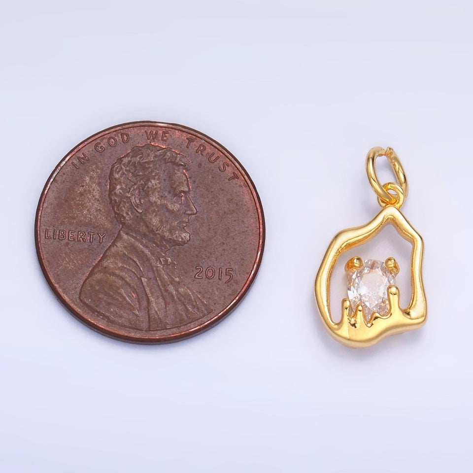 24K Gold Filled Clear CZ Molten Charm in Gold & Silver | W889 - Wear with style