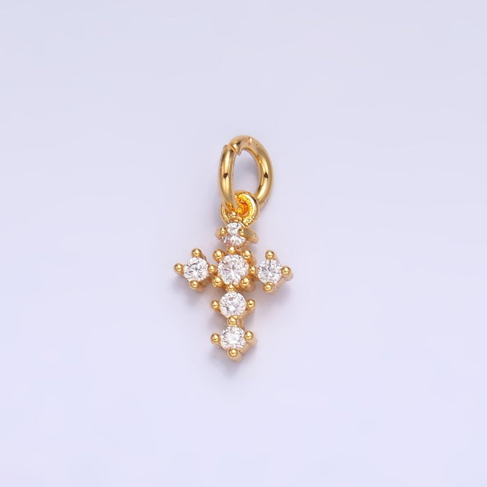 24K Gold Filled Clear CZ Religious Cross Mini Charm in Gold & Silver | W880 - Wear with style