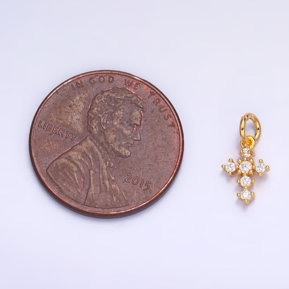 24K Gold Filled Clear CZ Religious Cross Mini Charm in Gold & Silver | W880 - Wear with style