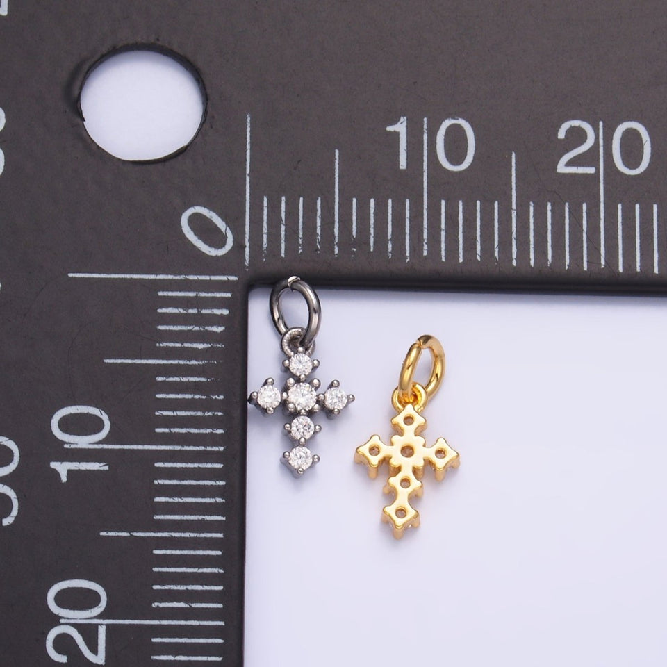 24K Gold Filled Clear CZ Religious Cross Mini Charm in Gold & Silver | W880 - Wear with style