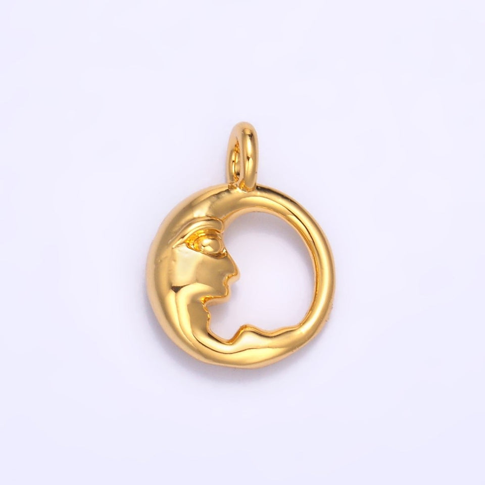 24K Gold Filled Crescent Moon Face Open Round Charm in Gold & Silver | W832 - Wear with style