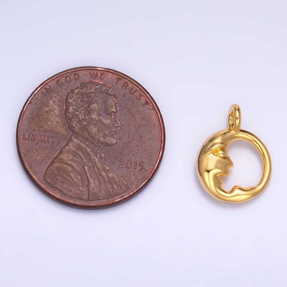 24K Gold Filled Crescent Moon Face Open Round Charm in Gold & Silver | W832 - Wear with style