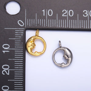 24K Gold Filled Crescent Moon Face Open Round Charm in Gold & Silver | W832 - Wear with style