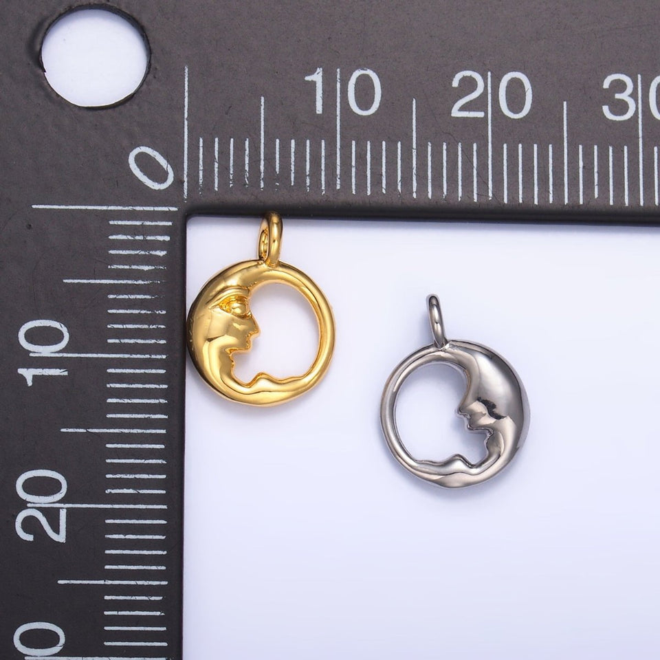 24K Gold Filled Crescent Moon Face Open Round Charm in Gold & Silver | W832 - Wear with style