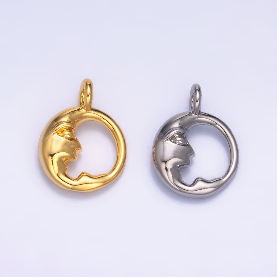 24K Gold Filled Crescent Moon Face Open Round Charm in Gold & Silver | W832 - Wear with style