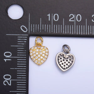 24K Gold Filled Micro Paved CZ Heart Charm in Gold & Silver | W831 - Wear with style