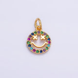 24K Gold Filled Multicolor Micro Paved CZ Smiley Face Charm in Gold & Silver | W867 - Wear with style