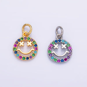 24K Gold Filled Multicolor Micro Paved CZ Smiley Face Charm in Gold & Silver | W867 - Wear with style
