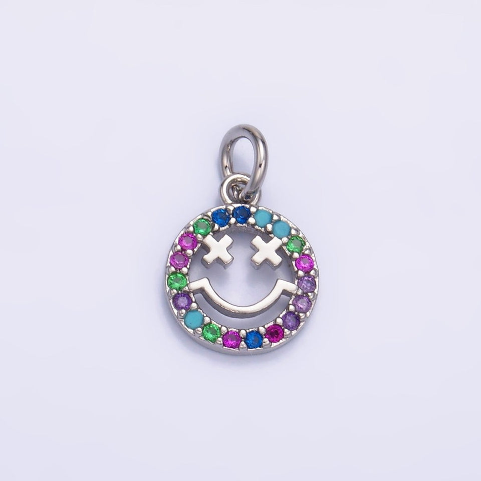 24K Gold Filled Multicolor Micro Paved CZ Smiley Face Charm in Gold & Silver | W867 - Wear with style