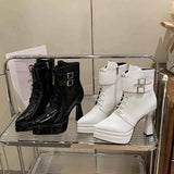 Lace Up Women's Round Toe : Chunky Heel Ankle Boots