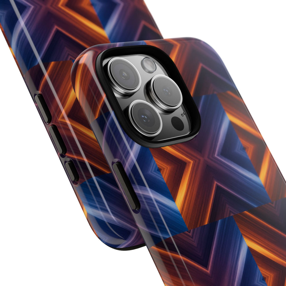 Stylish Tough Phone Case With Blue & Orange Abstract Design