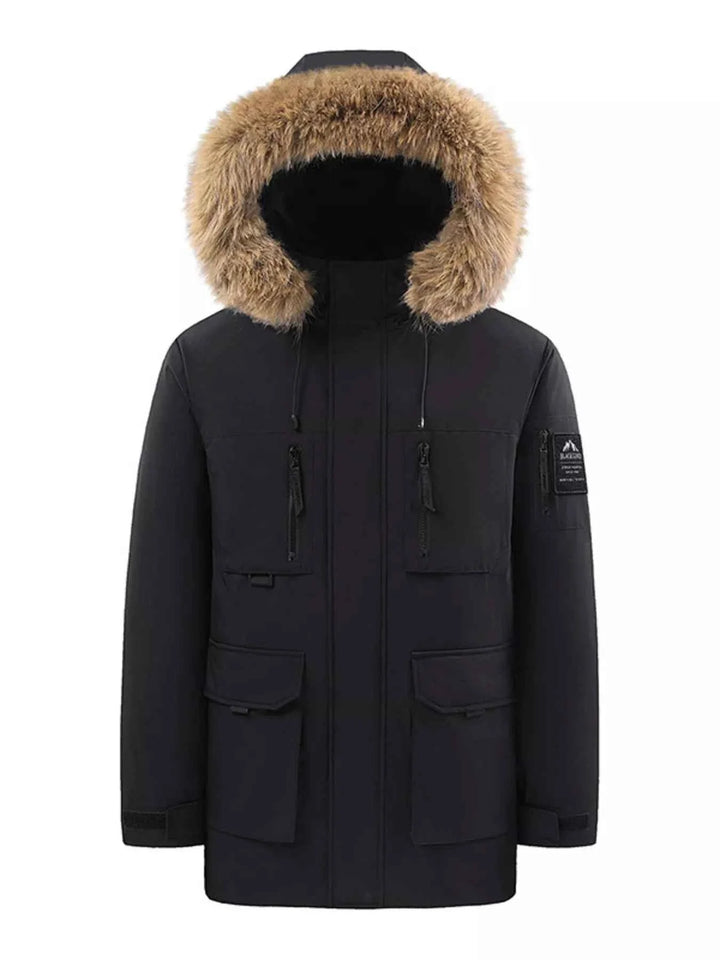 Men's Full Size Fur Hooded Winter Parka Coat Plus Size