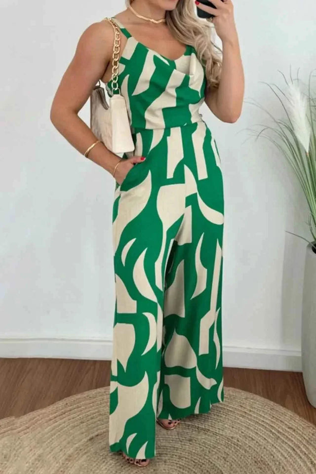 Two-Tone Spaghetti Strap : Wide Leg Jumpsuit