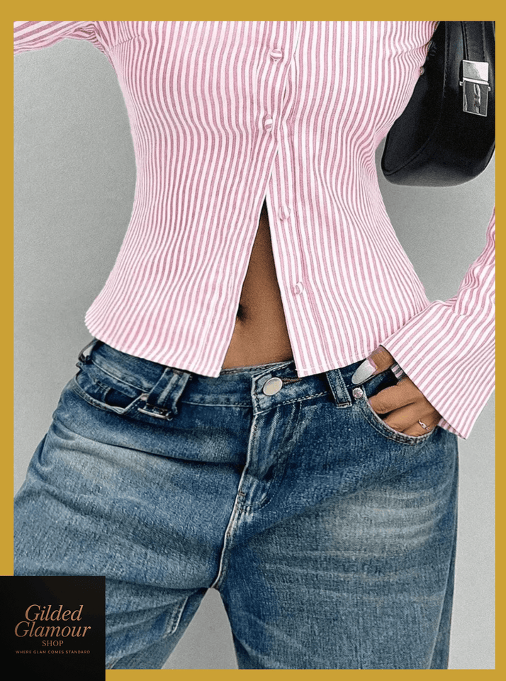 Striped Button Up Long Sleeve Shirt