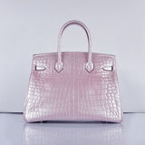 Hermes Birkin 35cm 6089 New Crocodile Vein Handbags Pink Silver
