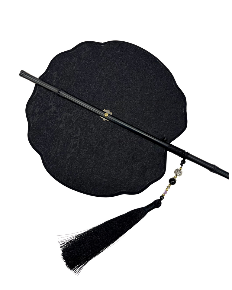 Huan Brocade Foldable Fan Black