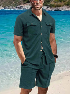 Men's Full Size Button Down Short Sleeve Top and Shorts Set Plus Size