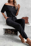 Perfee Off-Shoulder Jumpsuit : With Pockets