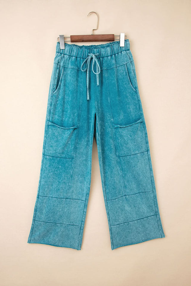 Lapis Mineral Wash Knot High Waist Raw Hem Cotton Pants