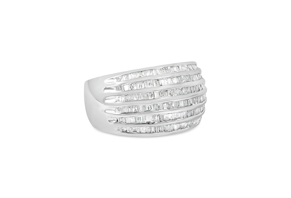 .925 Sterling Silver 1.0 Cttw Baguette-Cut Diamond 6-Row Channel Set Domed Tapered Cocktail Fashion Ring (H-I Color, I2-I3 Clarity) - Size 6-1/2