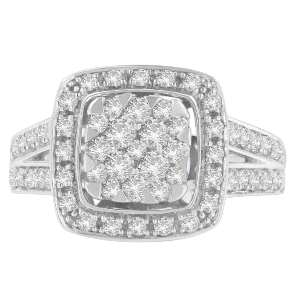 10K White Gold Diamond Cluster Ring (1 Cttw, H-I Color, SI2-I1 Clarity) - Size 6-1/2