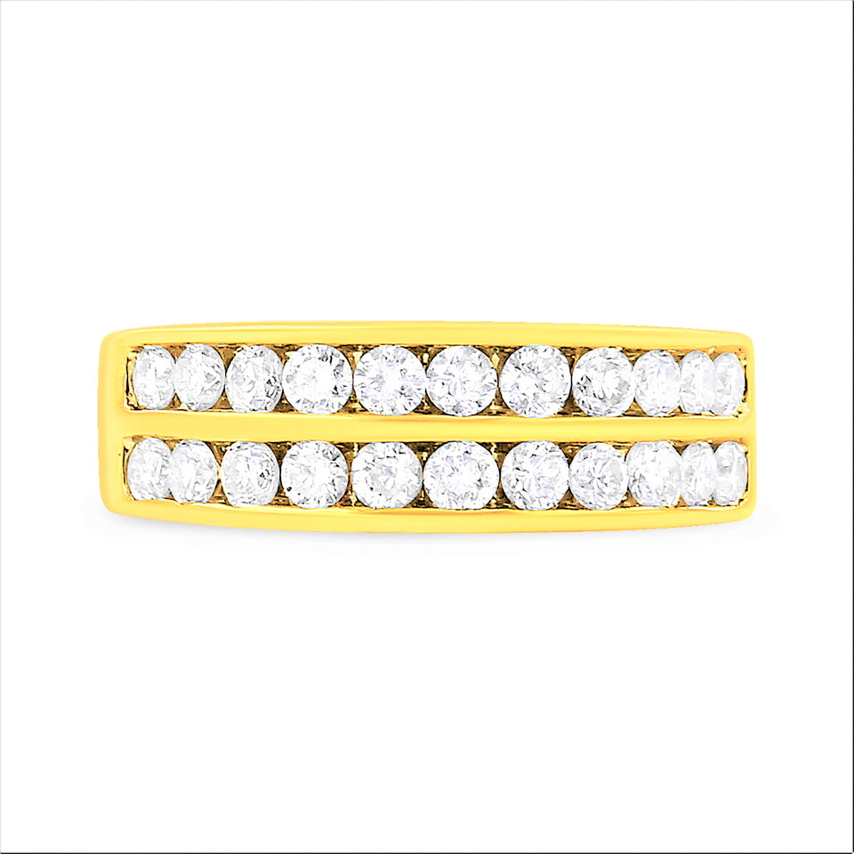 10K Yellow Gold Two-Row Diamond Band Ring (1 Cttw, J-K Color, I1-I2 Clarity) - Size 6