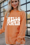 Orange Hello Pumpkin Letter Graphic Corded Sweatshirt