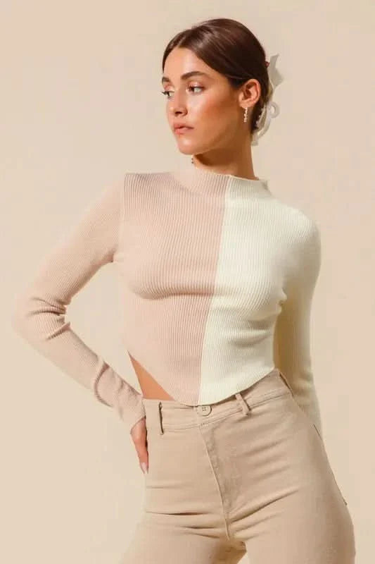 So Me Color Block Fitted Crop Sweater Top Women Casual Wear